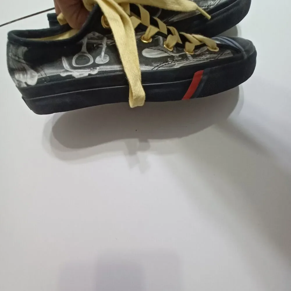 Keds Shoes Mens 5.5 Custom Print Black White Lace Up Non Slip Yellow‎ Lace Shoe